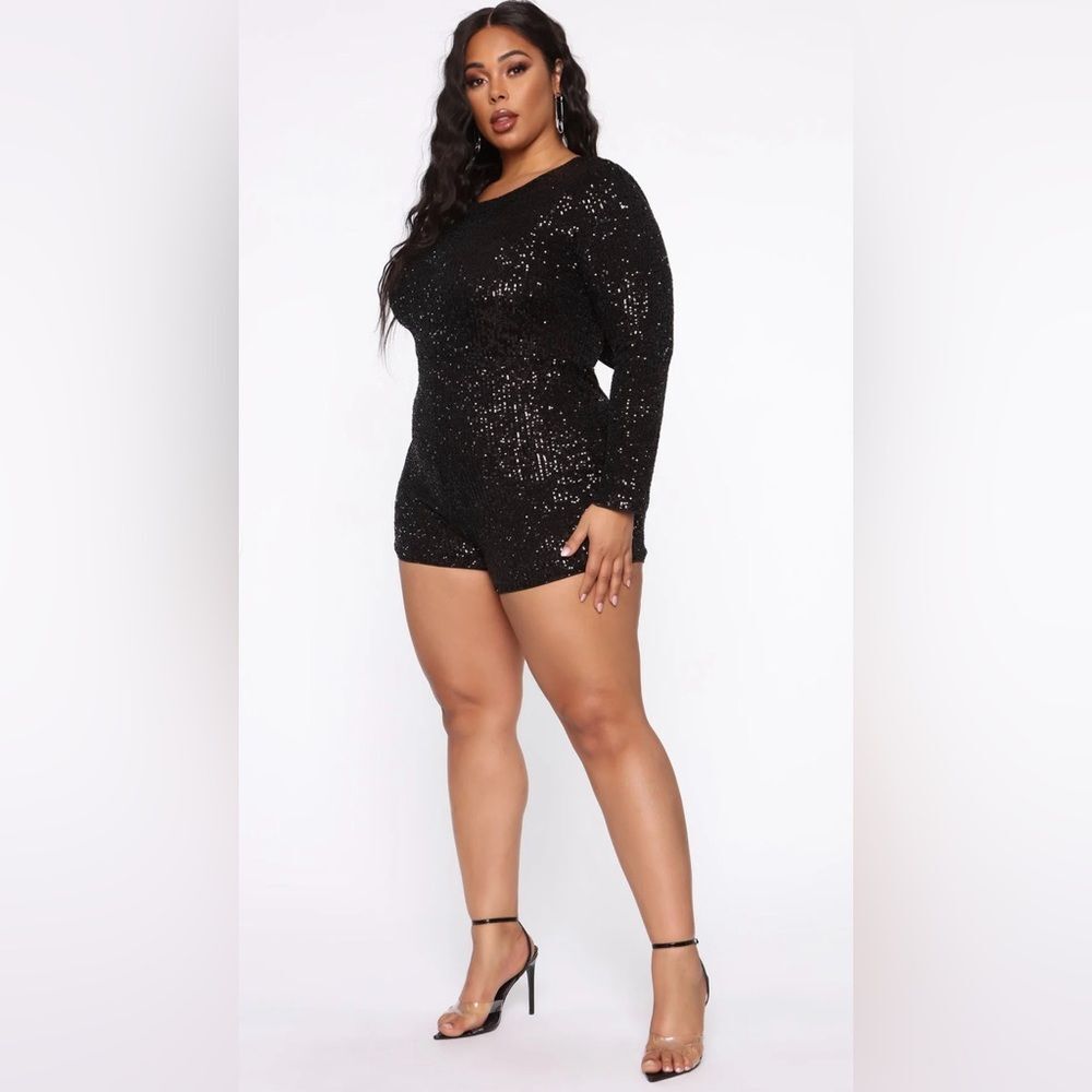 NWT Fashion Nova Sequin Romper Black Glitz Glamour Size 2X